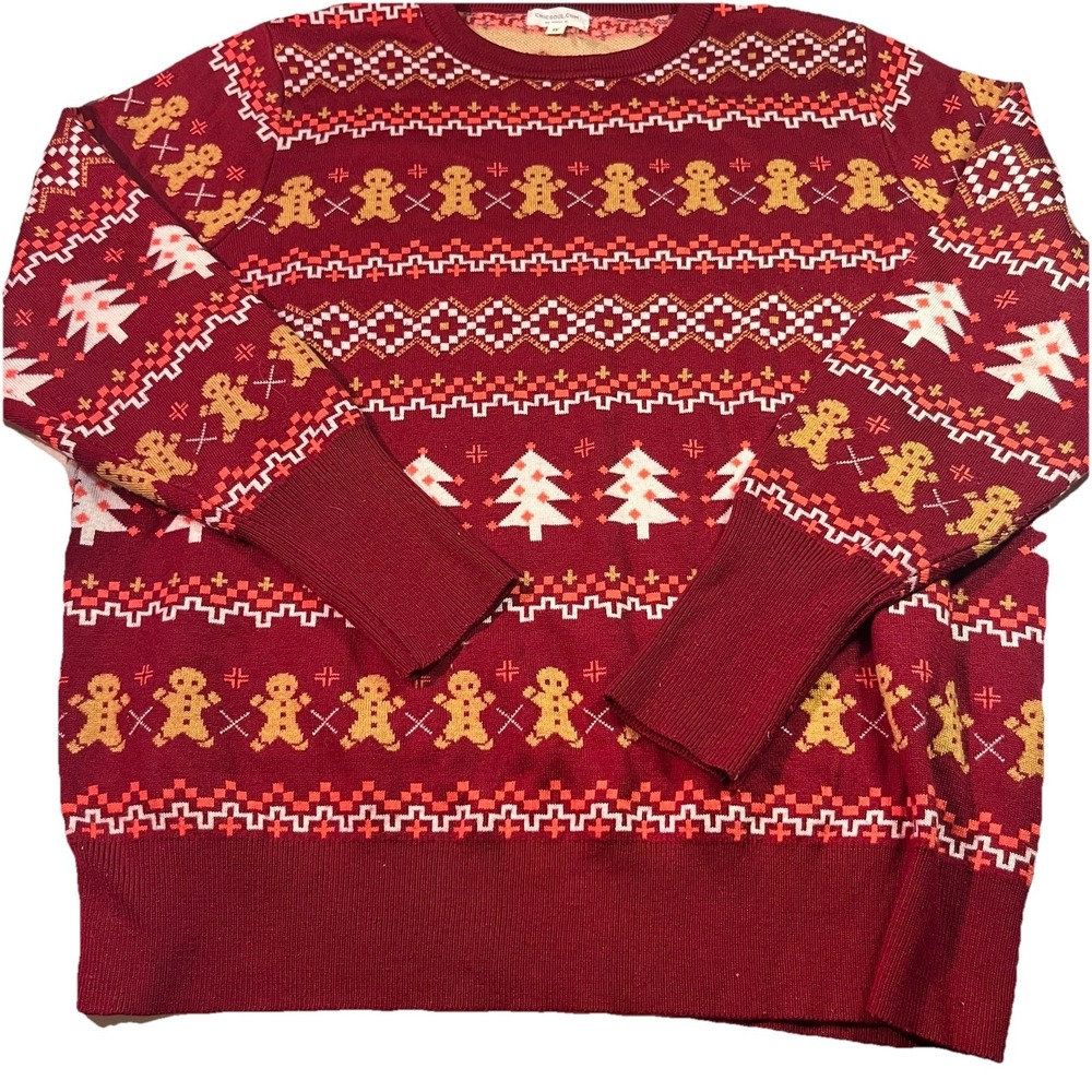 Women's Chicsoul Christmas Sweater Size 1X Heavy Weight Ginger Bread Men EUC
